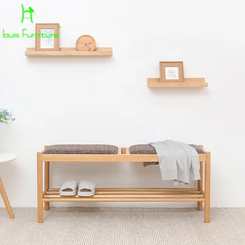 Масивна дървесина за обувки столче за съхранение на входяща пейка прост съвременен японски дървена дълъг стол текстилен диван