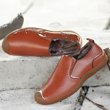 Мъжки есенна ежедневни обувки без плюш, зимни ежедневни обувки с плюшем, Непромокаемая Ежедневни Обувки, мъжки Нови Модни Лоферы от телешка кожа, Модерни Обувки за почивка