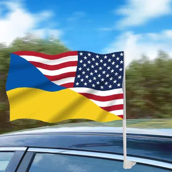30*45 см Украйна SOS Авто Прозорец Флаг С Флагштоком Ярък Цвят И Защита От Избледняване на Външно Украса Банер Ръчен Нож Флаг Изображение 2