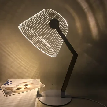 USB Power 3D Стерео Ефект Визия Светодиодна Настолна Лампа с Дървена Патерица Акрилни Лампа Led Лампа Офис Спалня Лампа За Четене