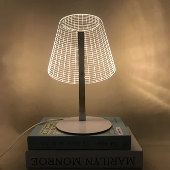 USB Power 3D Стерео Ефект Визия Светодиодна Настолна Лампа с Дървена Патерица Акрилни Лампа Led Лампа Офис Спалня Лампа За Четене Изображение 2