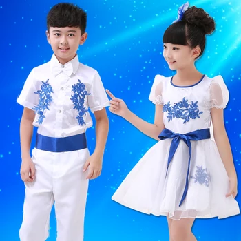 Детски костюм за хор, костюми за момчета и момичета, порцелан костюм за изяви, детски танцов костюм, комплект костюми