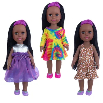 Черни кукли за момичета, Африканска 14-инчов Позируемая Кукла–Фризьор–Черно и Лилаво Коса-Аксесоари за дрехи и обувки и Играчки за деца от 3 години