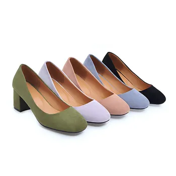 ESRFIYFE/Новост 2021 г.; пролетни дамски обувки-лодка на квадратен ток; Модни Дамски ежедневни Обувки; Дамски обувки-лодка на висок ток; дамски ежедневни обувки Изображение 2