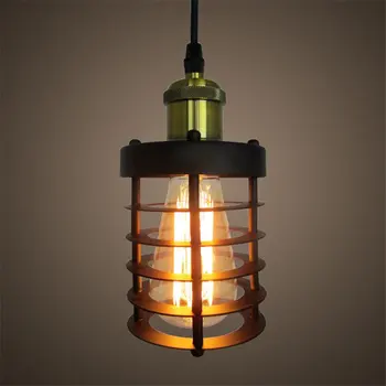 Творчески Ретро Железен Висящ Лампа Клетка Лампа Промишлен Защитен Лампа В Класически Черен Скандинавски Едисон Лампа, Окачена Лампа Lamparas Изображение 2