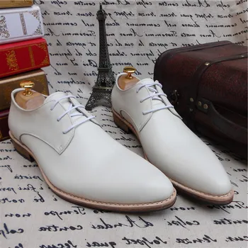MALONEDA По поръчка, Големи размери, чисто Нови Мъжки обувки за Сватба, ръчно изработени Бели на цвят, вечерни модела обувки от естествена кожа, с прорези на Goodyear Изображение 2
