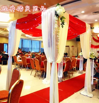 9,8 фута * 9,8 фута * 9,8 фута червена квадратна покривка за балдахина сватбена украса, сватбен декор за сцени сватбени аксесоари, включително покривка и стойка