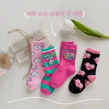 4 двойки от корейски Модни топли детски чорапи 2021 година, Есента Чорапи за малки Момичета, Памучни чорапи Sokken с красиви букви в лента за Момчета от 3 до 12 години