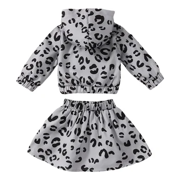 Къса рокля с качулка и леопардовым Принтом за момичета, Модерен Комплект дрехи, Детски плат Изображение 2