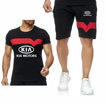 Мъжка тениска, къси Панталони, Костюм за автомобил на KIA motors, Летни Мъжки Памучни Панталони с Високо качество, Тениски, Мъжки Комплекти от 2 теми