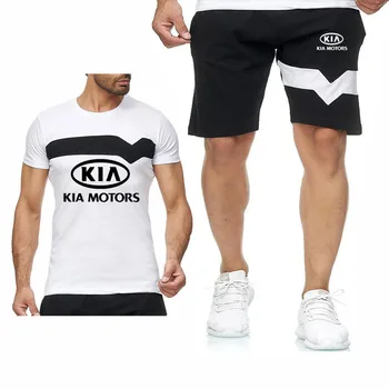 Мъжка тениска, къси Панталони, Костюм за автомобил на KIA motors, Летни Мъжки Памучни Панталони с Високо качество, Тениски, Мъжки Комплекти от 2 теми Изображение 2