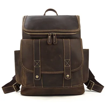 Ретро мъжка кожена раница Mochia, Кожена раница за пътуване, по-Голямата голям чанта за багаж, Студентски чанта от телешка кожа