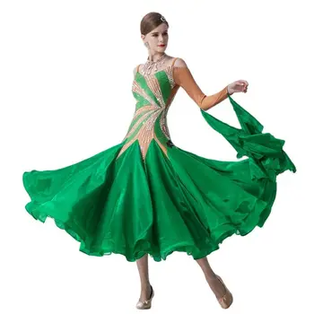 B-19289 Карнавал на нов национален стандарт за модерен танц бална конкурс за танцово рокля по поръчка голям махалото перлена коприна на полата