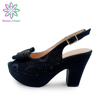 Сладки Сандали 2022 г., Африкански дамски обувки от изкуствена кожа черен на цвят в стила на Почивка, Удобни дамски обувки на ток 10 см в африканския стил за Сватбени партита