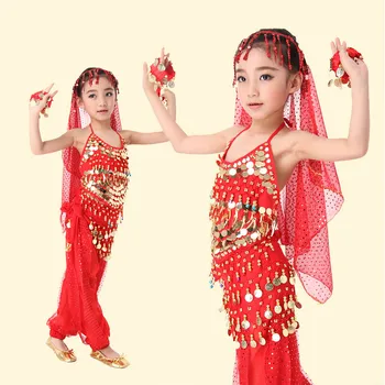 5 БР./компл., детски костюм за танц на Корема за състезания, Облекла за танци за момичета, Детски Танцови костюми в Боливуд, детски 89