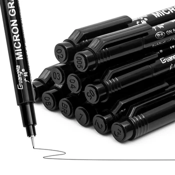Черни пигментни дръжки Micro-Pen Fineliner - Комплект от 12 архивни мастила, Непромокаеми кисточек и накрайници за калиграфия за художествено техническо чертане