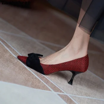 2022 Нови постъпления, дамски обувки на висок ток във френски стил, лятна универсална професионална обувки с неглубоким пръсти и остри пръсти Изображение 2