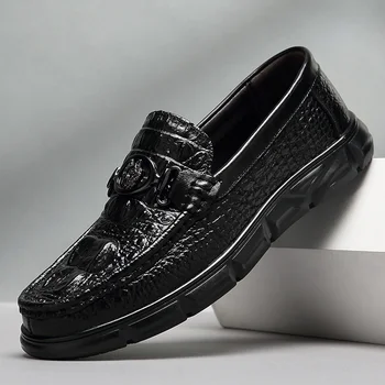 Модерен мъжки Ежедневни обувки с Шарките на Крокодилска кожа За шофиране, Удобно Износостойкая Кожени обувки с мека Подметка Изображение 2
