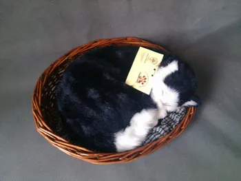 имитация на черно сън на котката, модел дишаща котка 26x24 см с кошница, на играчка от полиетилен и кожа, подпори. украсата на къщата Коледен подарък w4198