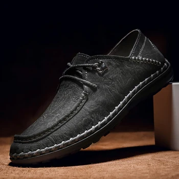 Мъжки обувки, пролетно-есенна нова ежедневни кожени обувки в бизнес стил, дишащи обувки с мека подметка, мъжки кожени обувки в стила на Жокера в британския стил дантела