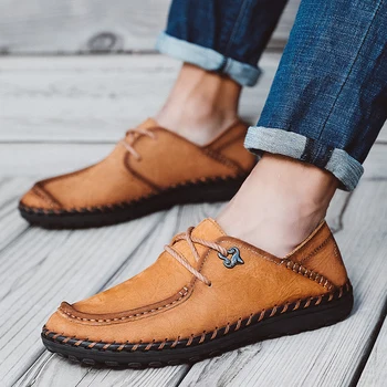 Мъжки обувки, пролетно-есенна нова ежедневни кожени обувки в бизнес стил, дишащи обувки с мека подметка, мъжки кожени обувки в стила на Жокера в британския стил дантела Изображение 2