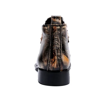 Печатна светкавица с Метално покритие От естествена кожа, Кожени Високи Остри Токчета на обувки С Мъжки Пръсти-Големи Размери Вечерни Бизнес Каубойски Модела Обувки Изображение 2