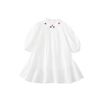 Принцеса рокля с цветен печат за малки момичета, Пролетно Детски Дрехи с Бродерия 2022 година, Памучни Детски Сладък Рокли на Лигавицата, Копчета, #6768