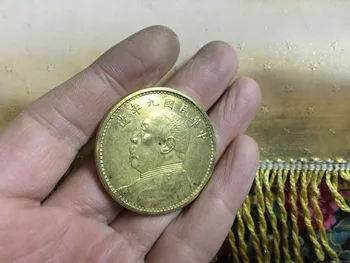1920 Китай - Република на 9 години, 1 Ян - Юан Шикай 24-каратово покритие копирни монета