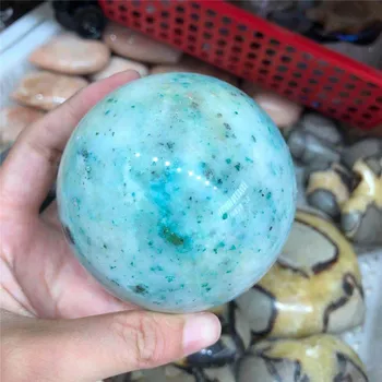 полирани кристални сфери на скъпоценен камък естествен кварц зелен бял Камък Феникс кристална топка за заздравяване на Рейки Изображение 2