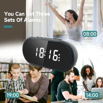 5 Минути Повторение Digital alarm clock Правоъгълник USB Зареждане LED Цифров Часовник За Спални Управление на Времето, Обучение Настолни Часовници