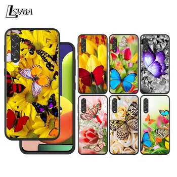 Пъстри Цветя Пеперуда за Samsung Galaxy A90 A80 A70 A60 A40 A50 M30 A20E A2Core A10S A10E Мек Силиконов Черен Калъф за вашия Телефон