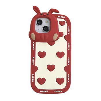 Сладък Калъфи за мобилни Телефони Love Heart Rabbit за iPhone 14 13 12 11 Pro Max Cover Силиконова Обвивка