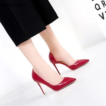 Луксозни маркови червени обувки-лодка So Kate на висок ток 8 см, 10 см, Чубрица сватбени обувки е 12 см, женски Червени вечерни обувки, 35-45, дамски обувки с отворени Изображение 2