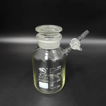 Бутилка за реактиви SHUNIU, с широко гърло, Горната тръба е прозрачна, стъкло Boro. 3.3, Със стъклен клапанов ключа, Лаборатория реактивоспособност бутилка