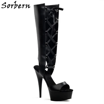 Sorbern/Модни Летни Дамски ботуши до коляното На Платформата На 15 см, размер 43, Дамски обувки, обувки с отворени пръсти, Ботильоны с широка Засаждане на Поръчка