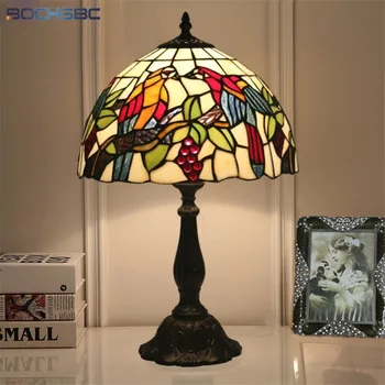 BOCHSBC настолна лампа в стил тифани любовта bird витражный стъклена настолна лампа 12 инча гроздов сплав ръчно изработени начало декор осветителна лампа Изображение 2