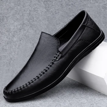 2022 Нова Тенденция, Мъжки Модел Обувки за водача, Лоферы от естествена кожа, Обувки на равна подметка, Мъжки Модни и Ежедневни Обувки Без Закопчалка, Мъжки Кожени Обувки