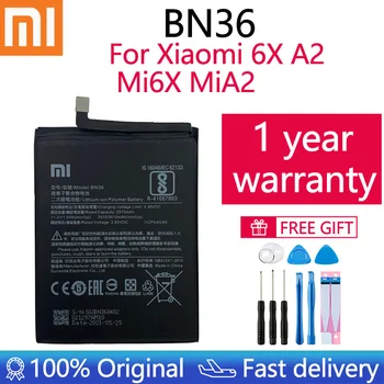 2021 Години 100% Оригинален Xiao mi BN36 2910 mah Батерия За Xiaomi 6X A2 Mi6X MiA2 M6X MA2 Високо Качество Подмяна на телефон + Инструменти