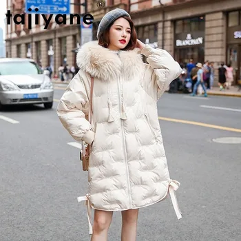 Tajiyane дамско яке зима 2020, бели якета на утином топола за жени, паркове с качулка, женски палто с яка от естествена кожа, ropa mujer TN273