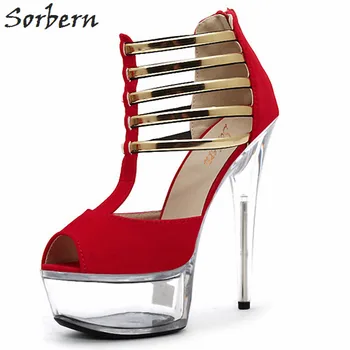 Sorbern/ дамски официални сандали на висок ток; обувки Големи Размери; Дамски Сандали 44 размер; прозрачни сандали Plataforma На блок ток