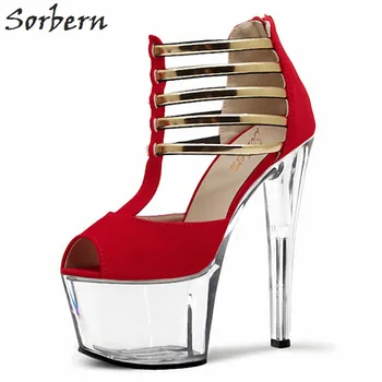 Sorbern/ дамски официални сандали на висок ток; обувки Големи Размери; Дамски Сандали 44 размер; прозрачни сандали Plataforma На блок ток Изображение 2