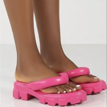 TSTCTB/2022; луксозни дамски джапанки на платформа със средни пръсти и кръг пръсти; дамски чехли голям размер; улични дамски ежедневни чехли