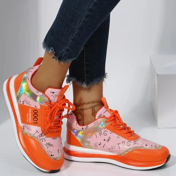 2022 Нови Лаконичен женски маратонки за бягане на висока дебела подметка, Пролетен Дамски Ежедневни Обувки са Оранжеви на Цвят, Големи Размери 35-43, Дамски обувки
