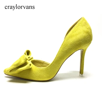 2017 модна марка обувки с остър пръсти на висок ток жълти женски обувки лодка, изкуствена кожа за офис дамски обувки