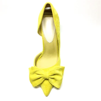 2017 модна марка обувки с остър пръсти на висок ток жълти женски обувки лодка, изкуствена кожа за офис дамски обувки Изображение 2