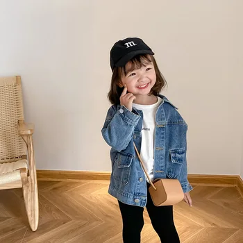 Детско джинсовое палта Есен 2020 Детски Дрехи Модерно яке в корейски стил за Момчета и Момичета