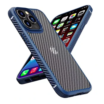 Луксозен устойчив на удари Защитен Прозрачен Калъф За Телефон iPhone 14 13 12 11 Pro Max X XR XS 14 Plus Силиконов Калъф, изработени от въглеродни влакна Изображение 2