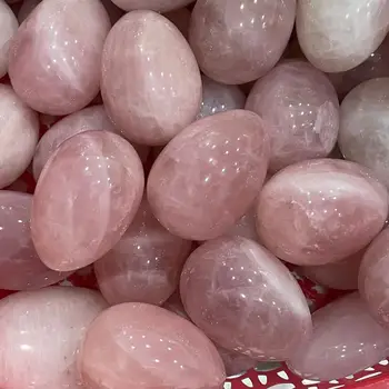 Натурален Розов Розов Кварц Яйцевидный Crystal Исцеляющий Топка Обхват на Скъпоценен Камък 1бр