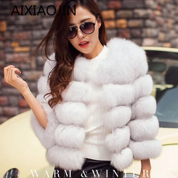 AIXIAOJIN S-3XL Норковая палто, Дамски 2021 Зимата Топ Модни Розово палто От изкуствена Кожа Елегантен Дебела Топло яке Дамско яке