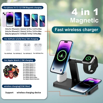 4 в 1 Безжична Магнитна Поставка за Зарядно устройство за iPhone 12 13 14 Pro Max Мини Бързо зарядно устройство ще захранване на зарядно устройство За Airpods 3 на Apple Watch 7 6 Изображение 2